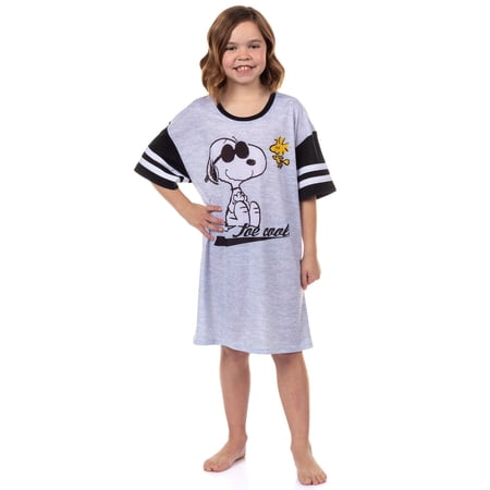 Peanuts Pajamas Snoopy Girls Joe Cool and Woodstock Varsity Nightgown Sleep Shirt