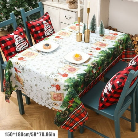 

Christmas Tablecloth Rectangle Vinyl Buffalo Plaid Table Cloth Washable Waterproof Oil-Proof Holiday Table Cover for Dinner Parties Holiday Decoration Indoor Outdoor B