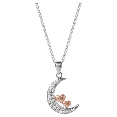 Believe by Brilliance, Women's Brass Pink Gold Plated Cubic Zirconia Pendant, 18"  2"