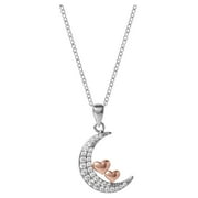 Believe by Brilliance Brass Pink Gold Plated Cubic Zirconia Moon and Heart Pendant, 18" +2"