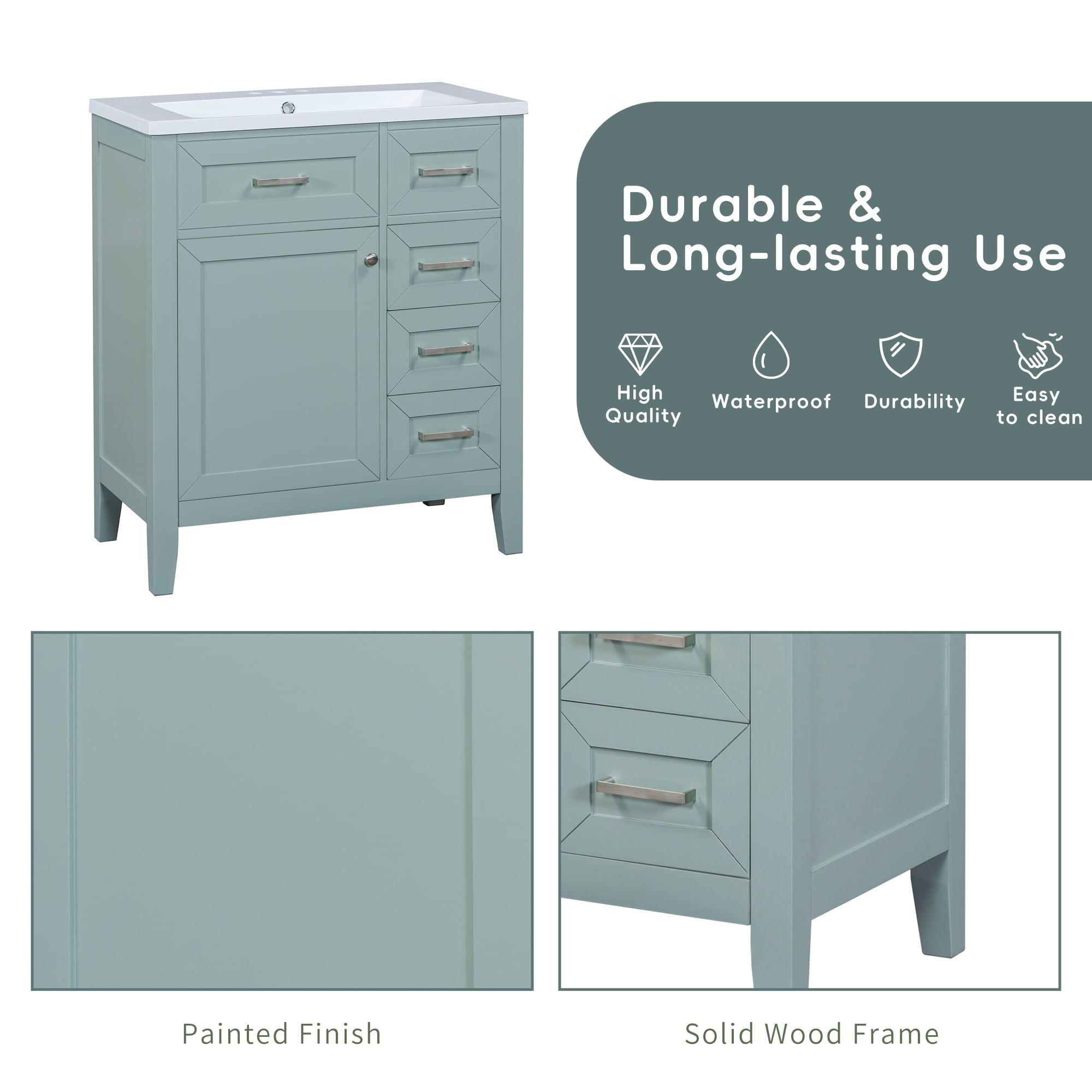 Bellemave 30'' Bathroom Vanity Without Sink,Cabinet Base Only,Bathroom Cabinet with Drawers,Solid Frame and MDF Board,Green