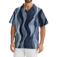 thumbnail image 5 of Domuza Men's Scrub Top Plus Size Short Sleeve V-Neck Work Uniform Geometric Landscape Graphic Stretch T-Shirt Comfort Soft Caregiver Tops with Pockets Blue S, 5 of 5