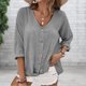 thumbnail image 4 of Camisa Superior Blusa de mujer Camisa suelta con cuello en V Camisas de verano Blusa de manga larga con un solo pecho Kuymtek Gris M para Mujer, 4 of 6