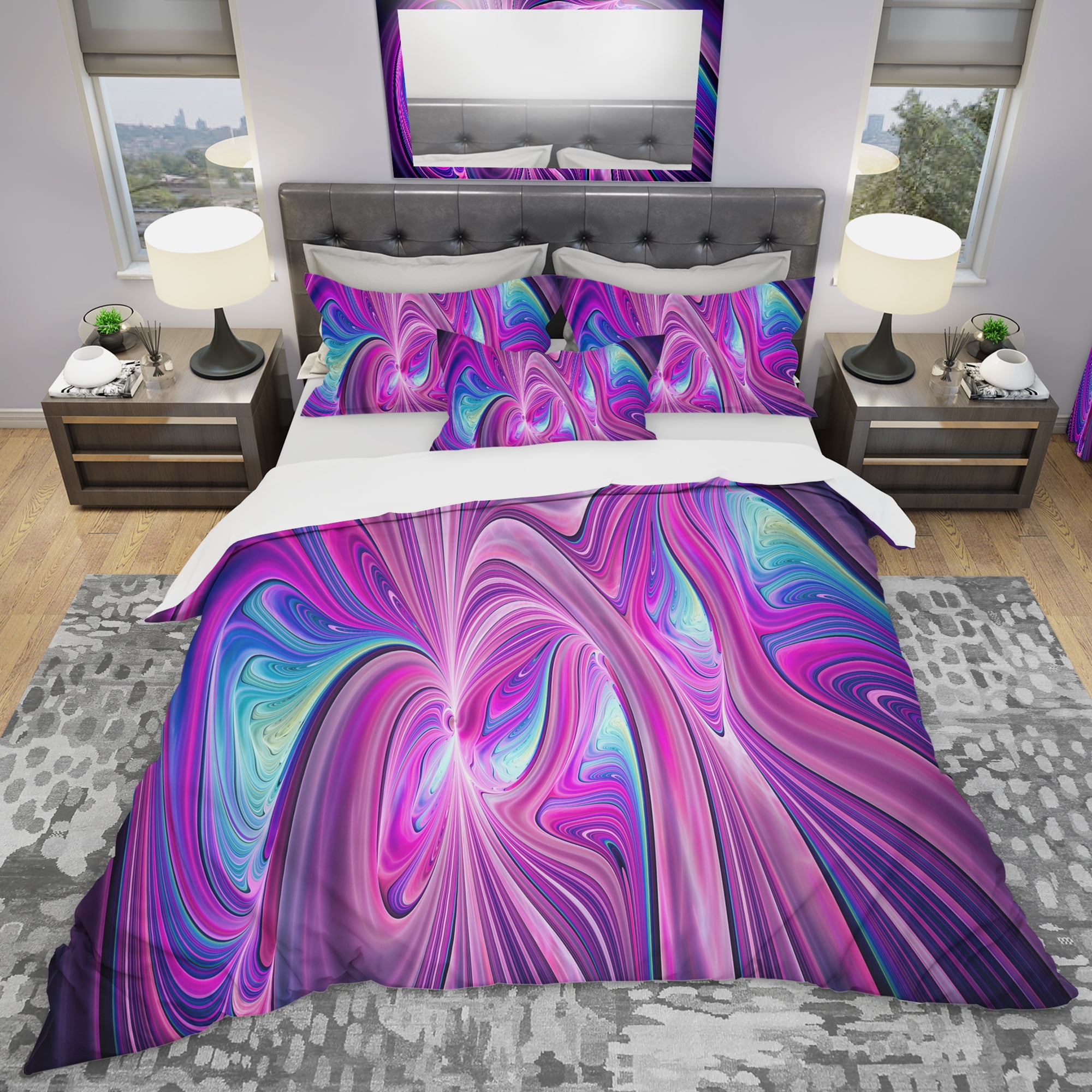 Designart 'Pink and Blue Wonder' Modern & Contemporary Duvet Cover Set