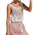 thumbnail image 1 of Camisetas de Tirantes de Crochet de Verano para Mujer, Suéter de Punto Sin Mangas con Cuello Redondo, Chaleco Bohemio con Aberturas. L, 1 of 10