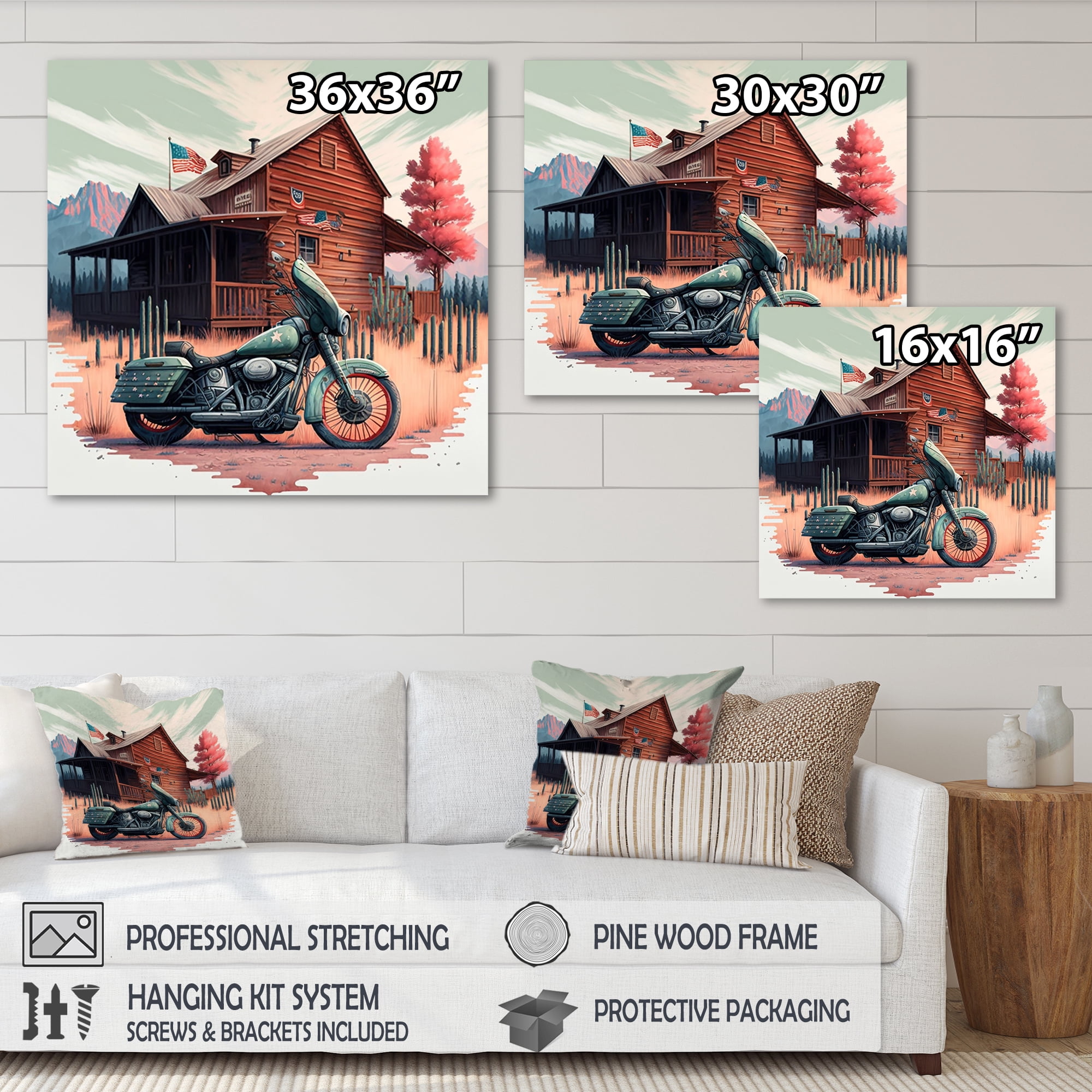 Designart Motorcycle Parked At The Cabin V Canvas Wall Art