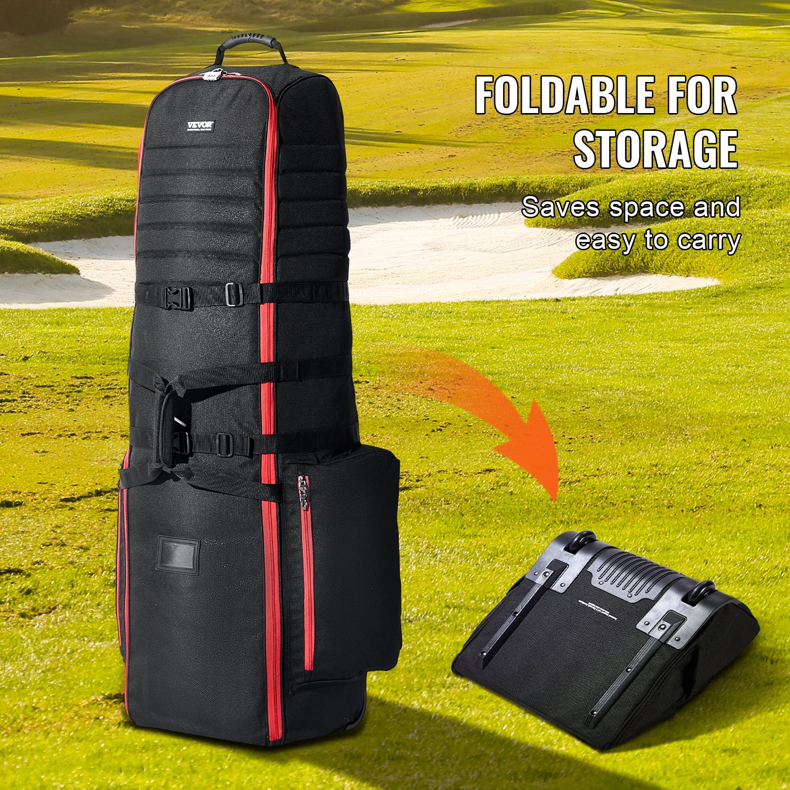 VEVOR Golf Travel Bag,Outdoors Soft-Sided Golf Travel Cover, Heavy Duty 1800D Polyester Oxford Wear-Resistant Waterproof,Padded Luggage Case with Wheels,Foldable Golf Club Storage Bag for Airline