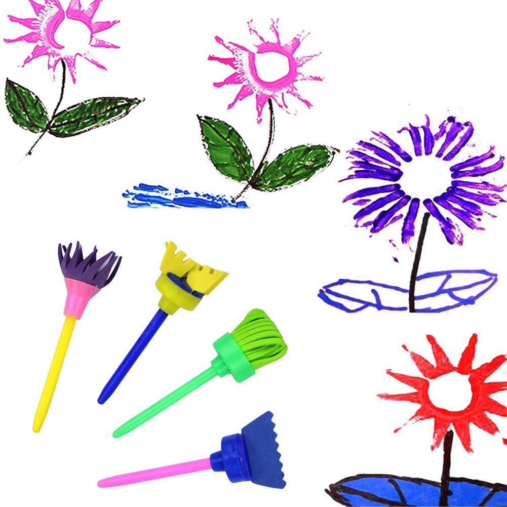 Flower Pattern Brush for Kids Toddlers Early Learning 47Pcs Kids Sponge Painting Brushes Kits,Washable Foam Painting Brushes Art Crafts Brush