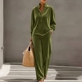 thumbnail image 5 of Brnmyaeo Women's Velour Tracksuit Set Mock Neck Velvet Loungewear Outfit Henley Button Pullover Loose Fit Wide Leg Lounge Pants Fall 2 Piece Sets, 5 of 8