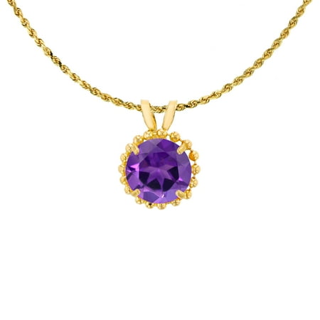 - 10K Yellow Gold 6mm Round Cut Amethyst with Bead Frame Rabbit Ear 18