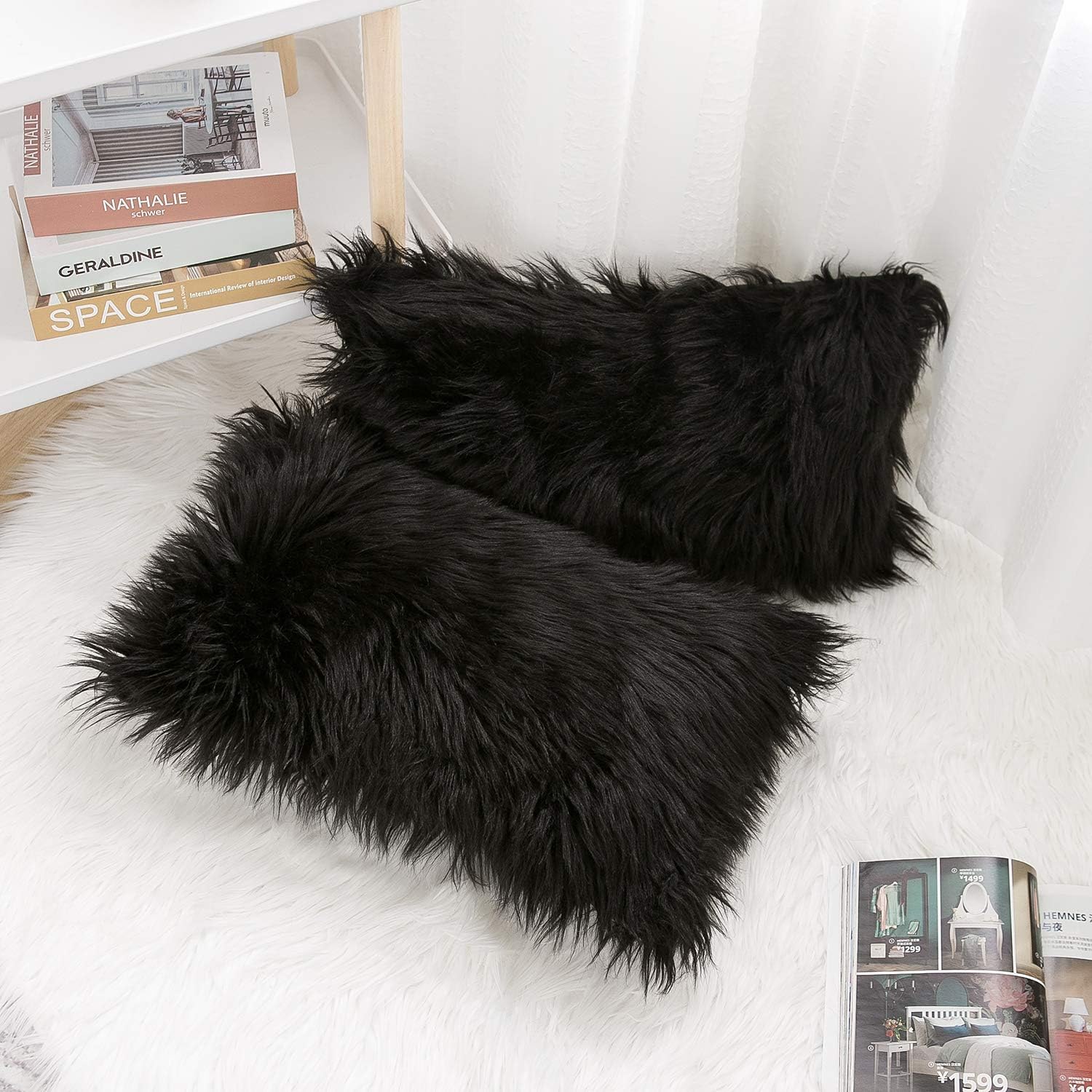 HAIHUA Lot de 2 taies d'oreiller décoratives douces en fausse fourrure