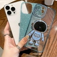 thumbnail image 4 of Designed for iPhone 12 Pro Max Glitter Case Luxury Plating Astronaut Hidden Stand Case, Cute 3D Kickstand, Bling Slim Thin Shockproof for Women Girls Protective Clear Phone Cover Case, Black, 4 of 7