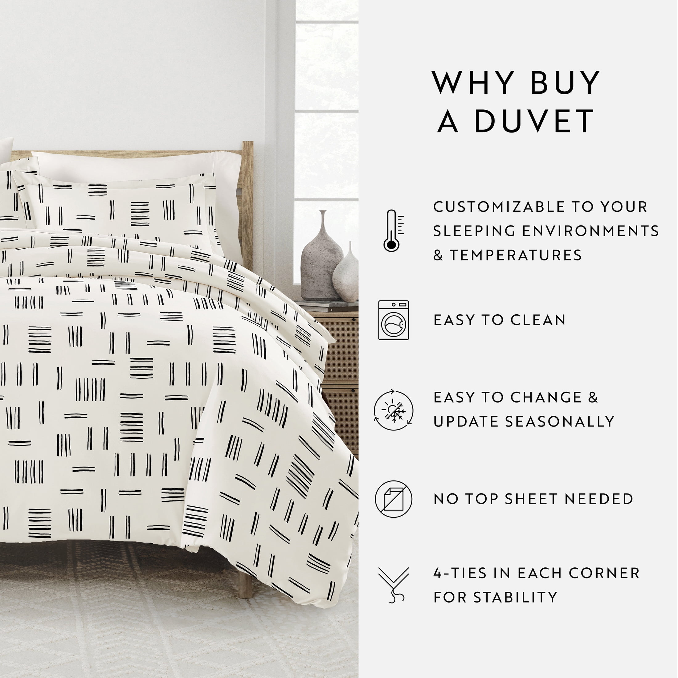 Noble Linens Gray Geo Dash 2-Piece Duvet Cover Set, Twin/Twin XL