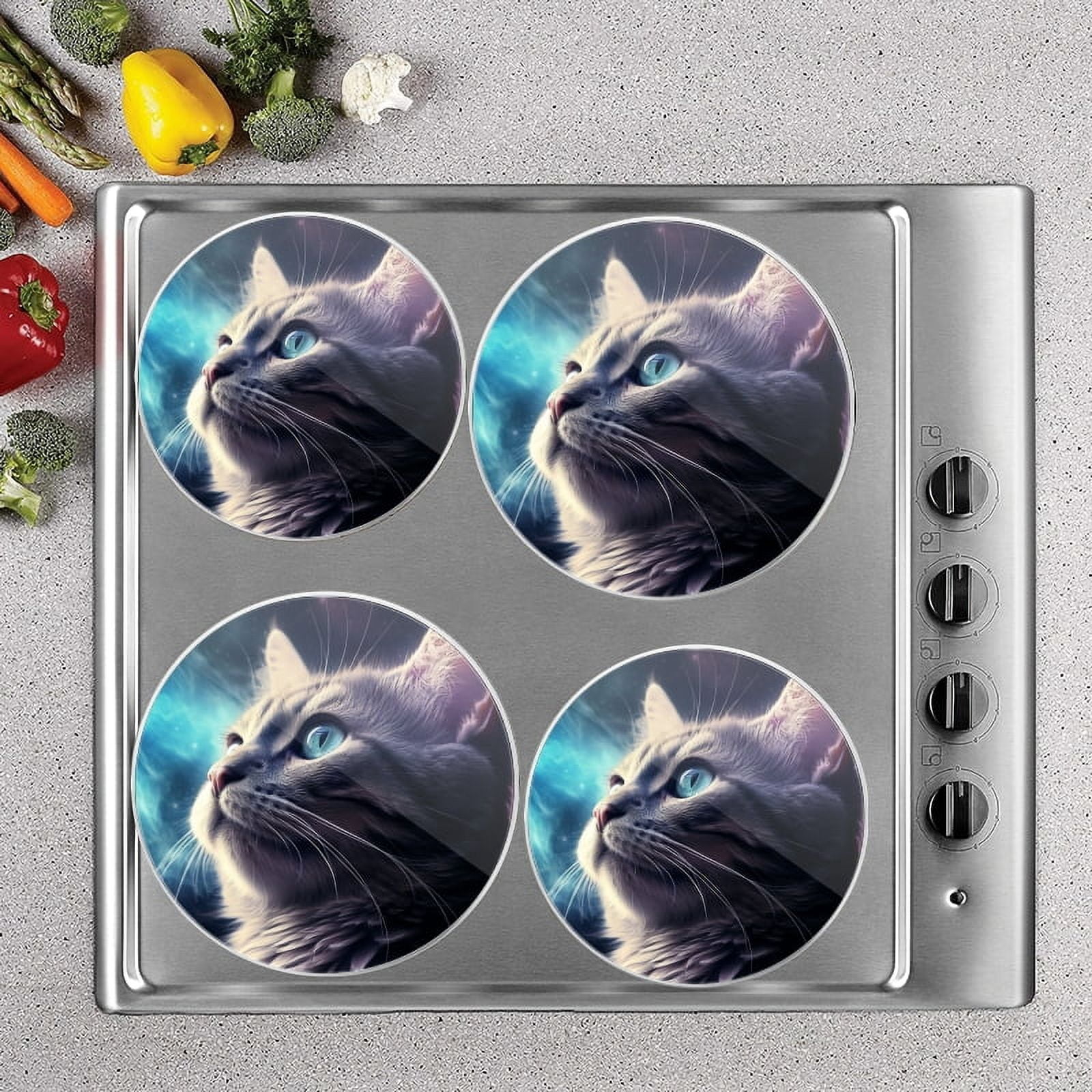 Bahomeck Electric Stove Burner Covers Set Of 4,Beautiful Cat With Blue Eyes Looks Up At The Sky Metal Gas Stove Burner Covers,Protecting Gas Stoves,8 Inch And 10 Inch