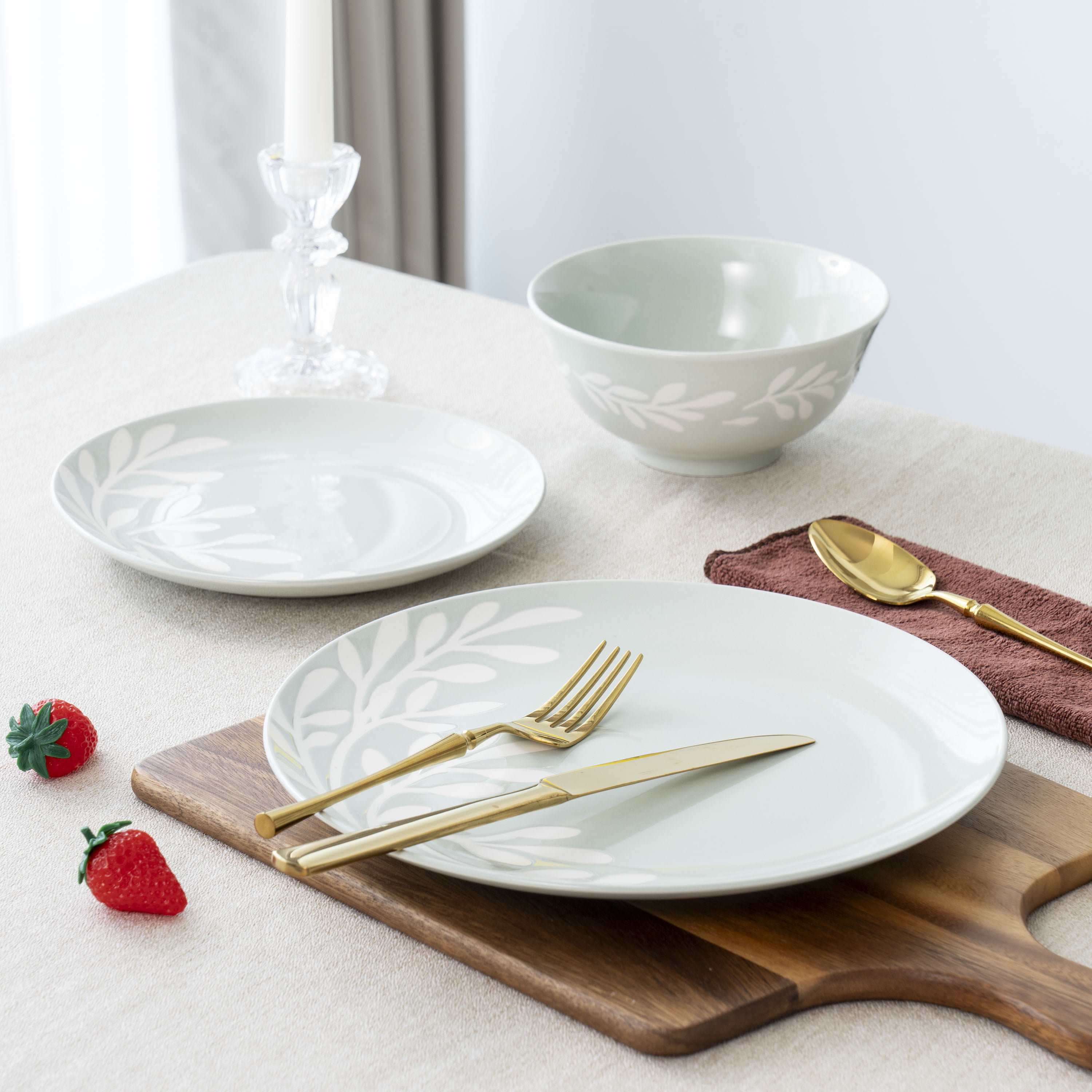 Mainstays Emelie Green 12-Piece Stoneware Dinnerware Set