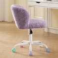 thumbnail image 6 of PAPROOS Vanity Chair with Wheels, Home Office Chair, Cute Makeup Desk Chair with Artificial Alpaca Wool Fabric, Adjustable Swivel Task Computer Chair for Bedroom, Violet, 6 of 9