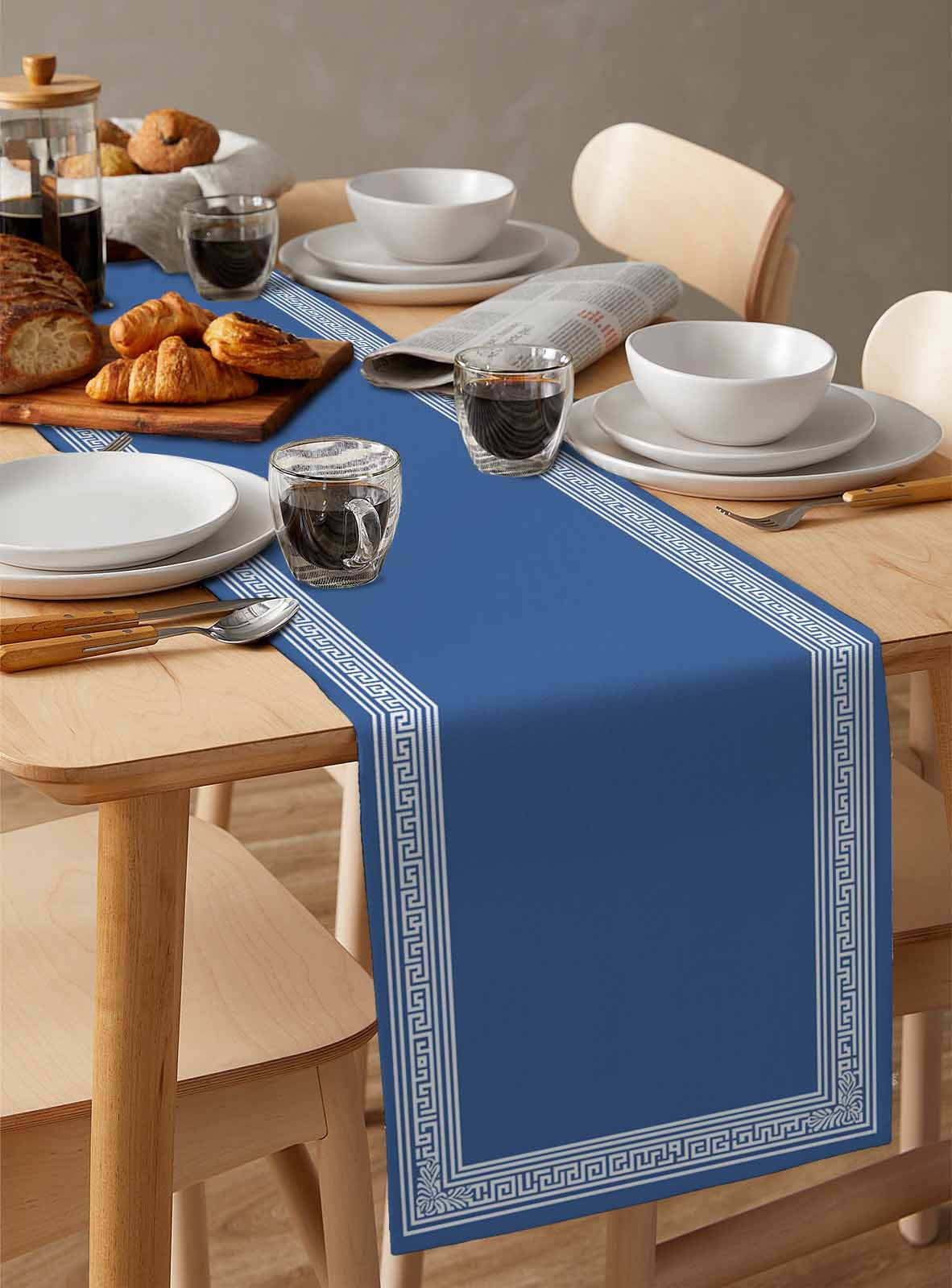 Dark Blue Greek Key Table Runner 72 Inches, Geometric Greece Ancient Farmhouse Geo Bed Runner Dresser Scarves Tabletop for Indoor Outdoor Parties/Ceremony/Banquet, 16" x 72"