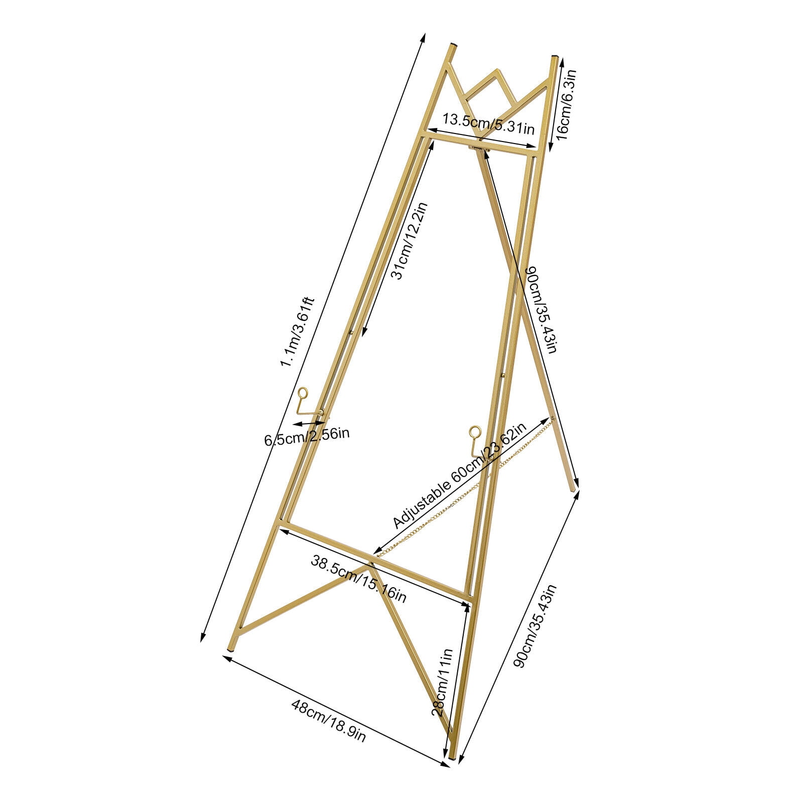 Gold Steel Two Easel Stand, Hook Design Poster Easel, Easel Tripod For Displaying Photo Frames Or Posters