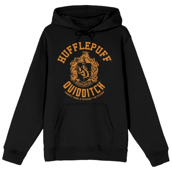 Harry Potter Hufflepuff Quidditch Crest Long Sleeve Black Adult Hooded Sweatshirt-XL
