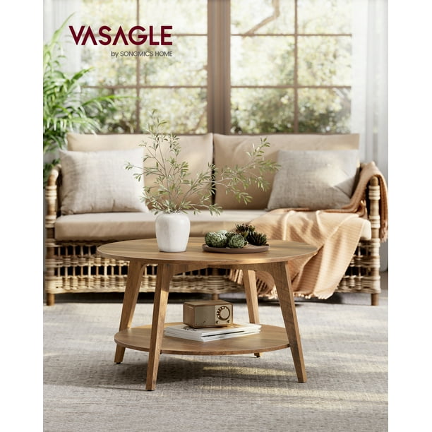 VASAGLE - Mesa Redonda de Centro de 2 Niveles con Almacenamiento, para Sala de Estar, 31.5 x 17.7 Pulgadas, fácil de Montar, Color café Miel