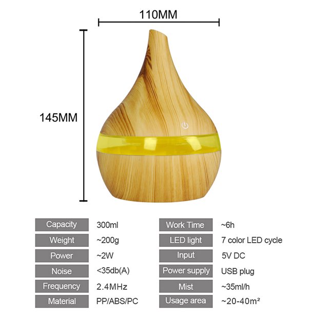 Humidificador de aire portátil Atomizador de grano de madera silencioso USB para dormitorio (A) Sywqhk Libre de BPA
