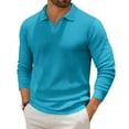 thumbnail image 2 of CharmCyan Men's Casual Collared Long-Sleeve Knit Base Layer Top Cyan L, 2 of 2