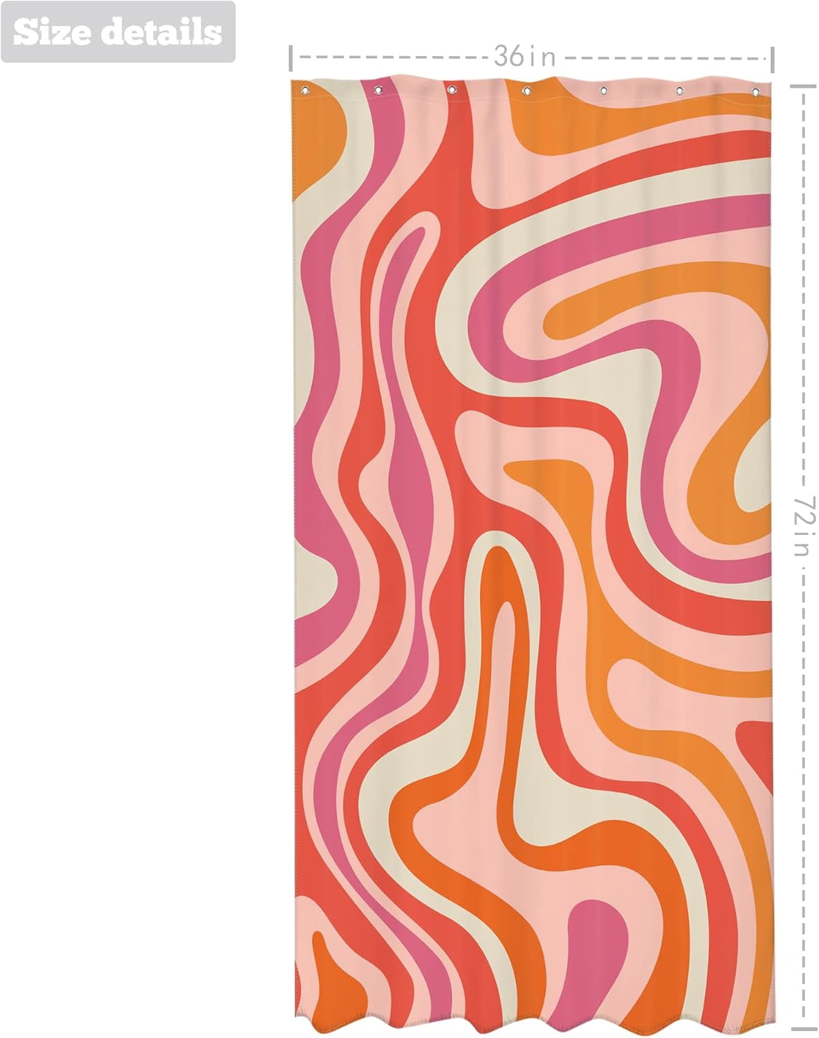 Small Stall Modern Abstract Shower Curtain 36Wx72H Inches Pink Orange Groovy Aesthetic Cute 70s Retro Swirl Narrow Bathroom Curtain Fabric Waterproof Polyester Home Decor Set with Hooks