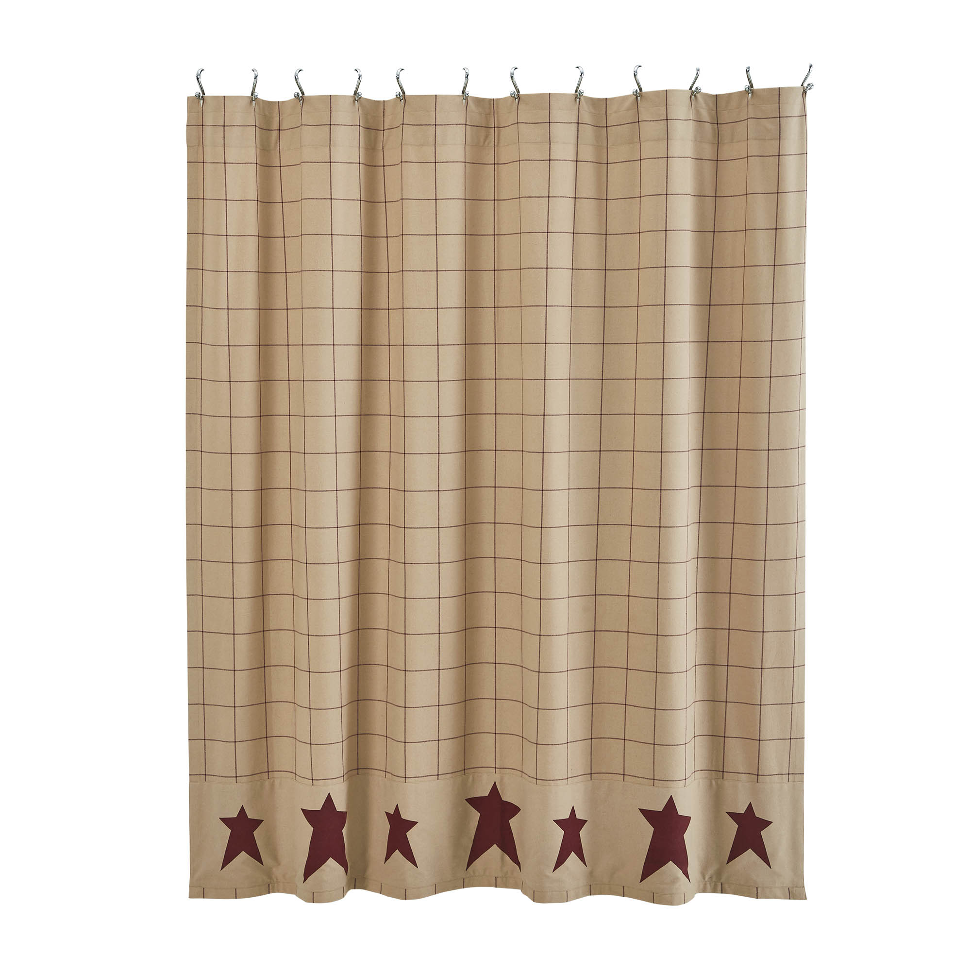 VHC Brands Connell Primitive Shower Curtain Red Bath Decor