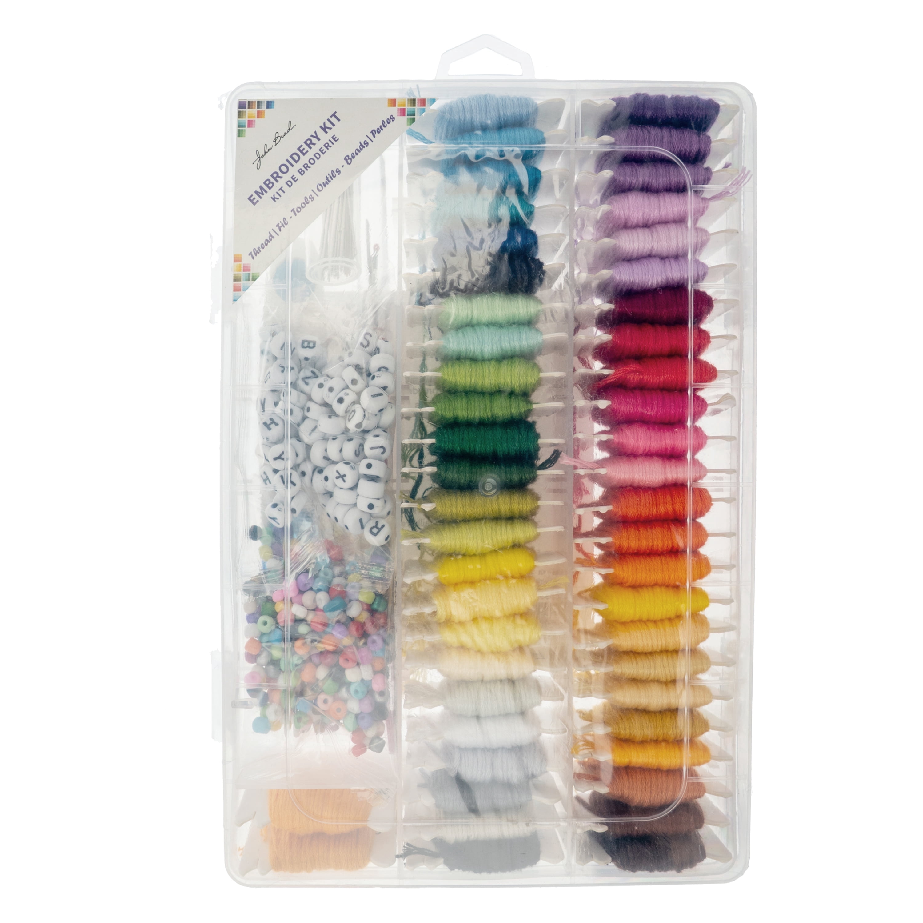 John Bead DIY Craft Embroidery Floss Kit with Organizer Box for Beginner, Included 50 Colors of Threads, Letter Beads, Cross Stitch Kits Christmas Gifts