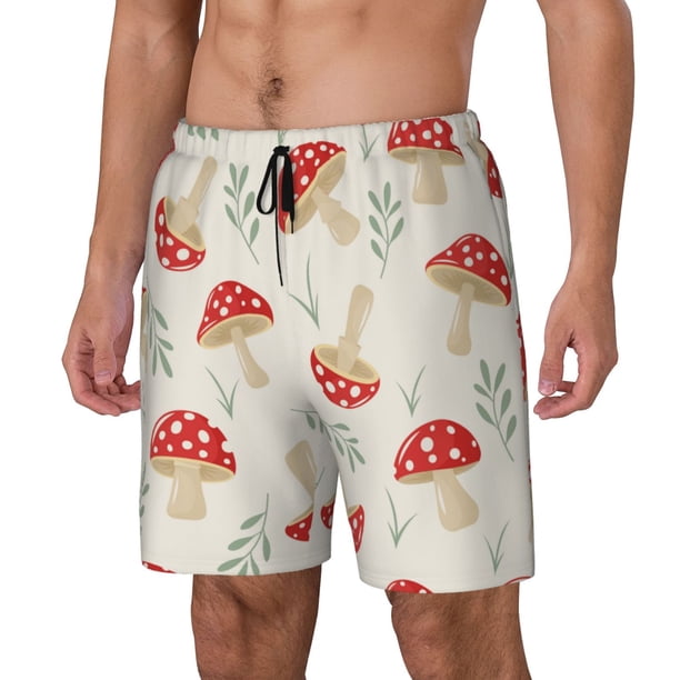 Balery Cartoon Flat Mushrooms Bañador para hombre, shorts de playa de secado rápido con entrepierna y forro de compresión-3X-Large