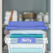 Hefty 32 Qt. Clear Plastic Storage Bin with Blue HI-Rise Lid, 6 Pack