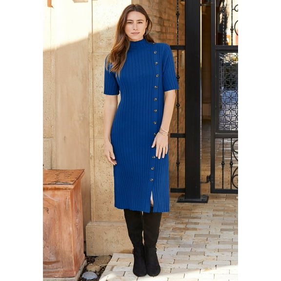 Jessica London Women's Plus Size Button Front Sweater Dress