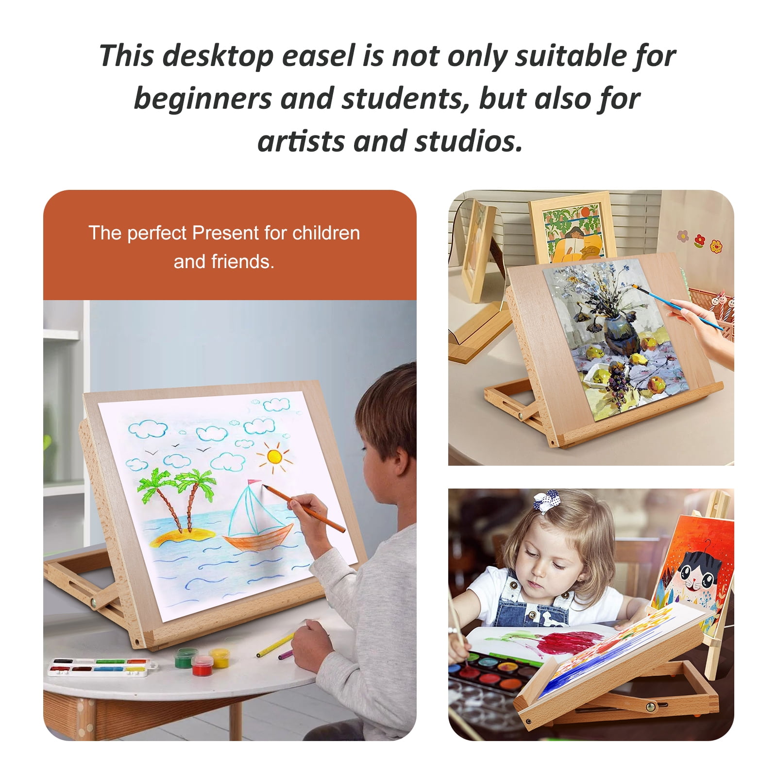 Ikoopy Large Drawing Board Easel Solid Beech Wood Tabletop Painting Easel with Smooth Surface Adjustable Angle Art Easel Folding Drawing and Sketching Board for Artists Beginners Student