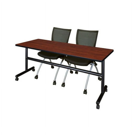 UPC: 0192357023259 | 72  x 30  Flip Top Mobile Training Table- Cherry and 2 Apprentice Nesting Chairs