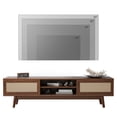 thumbnail image 6 of Hommoo Mid Century Modern Rattan TV Stand Up to 75", Wood TV Stand with Storage, Boho Media Console Entertainment Center for Home, Walnut, 6 of 7