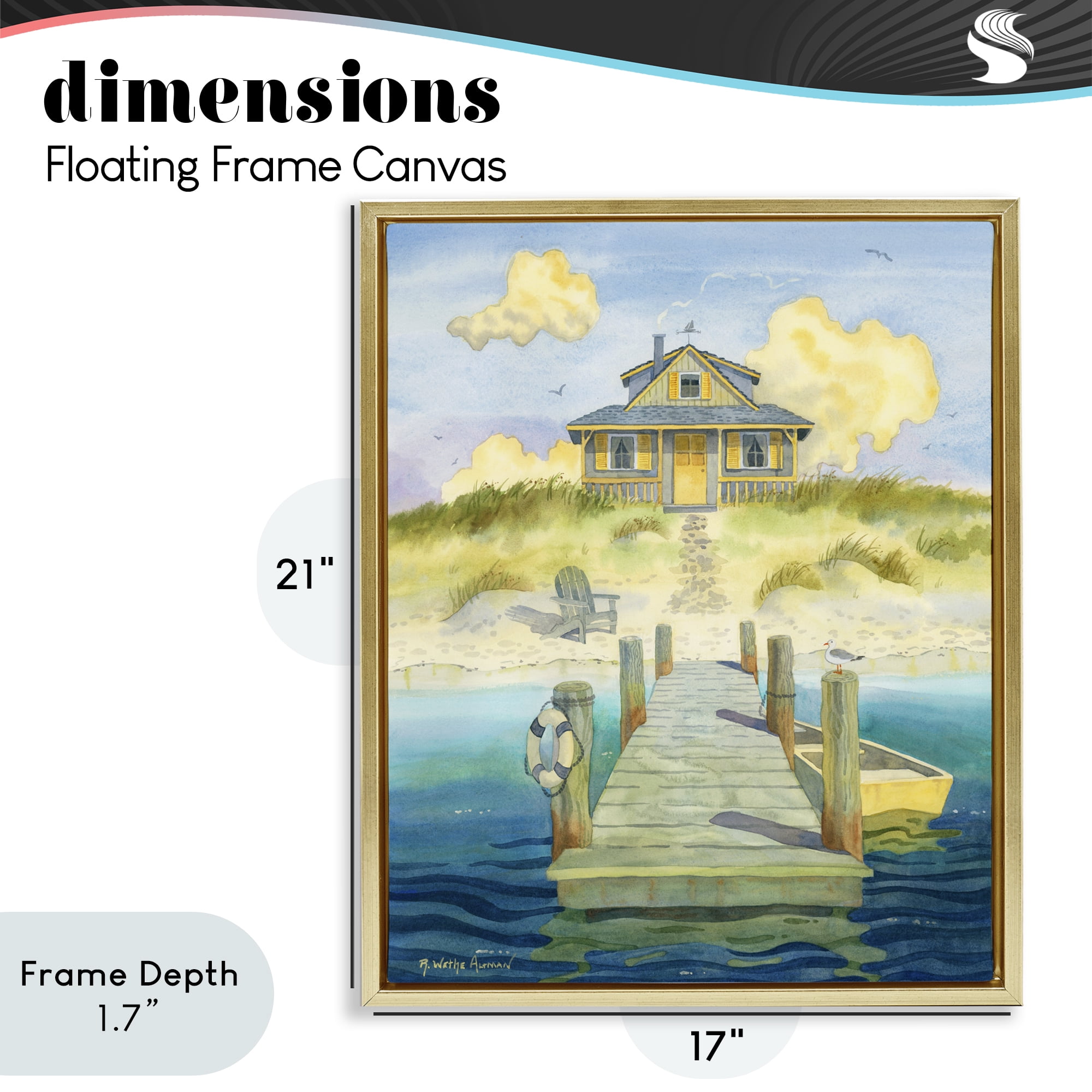 Stupell Industries Welcome Seaside Retreat Cottage Gold Framed Floater Canvas Wall Art, design by Robin Altman