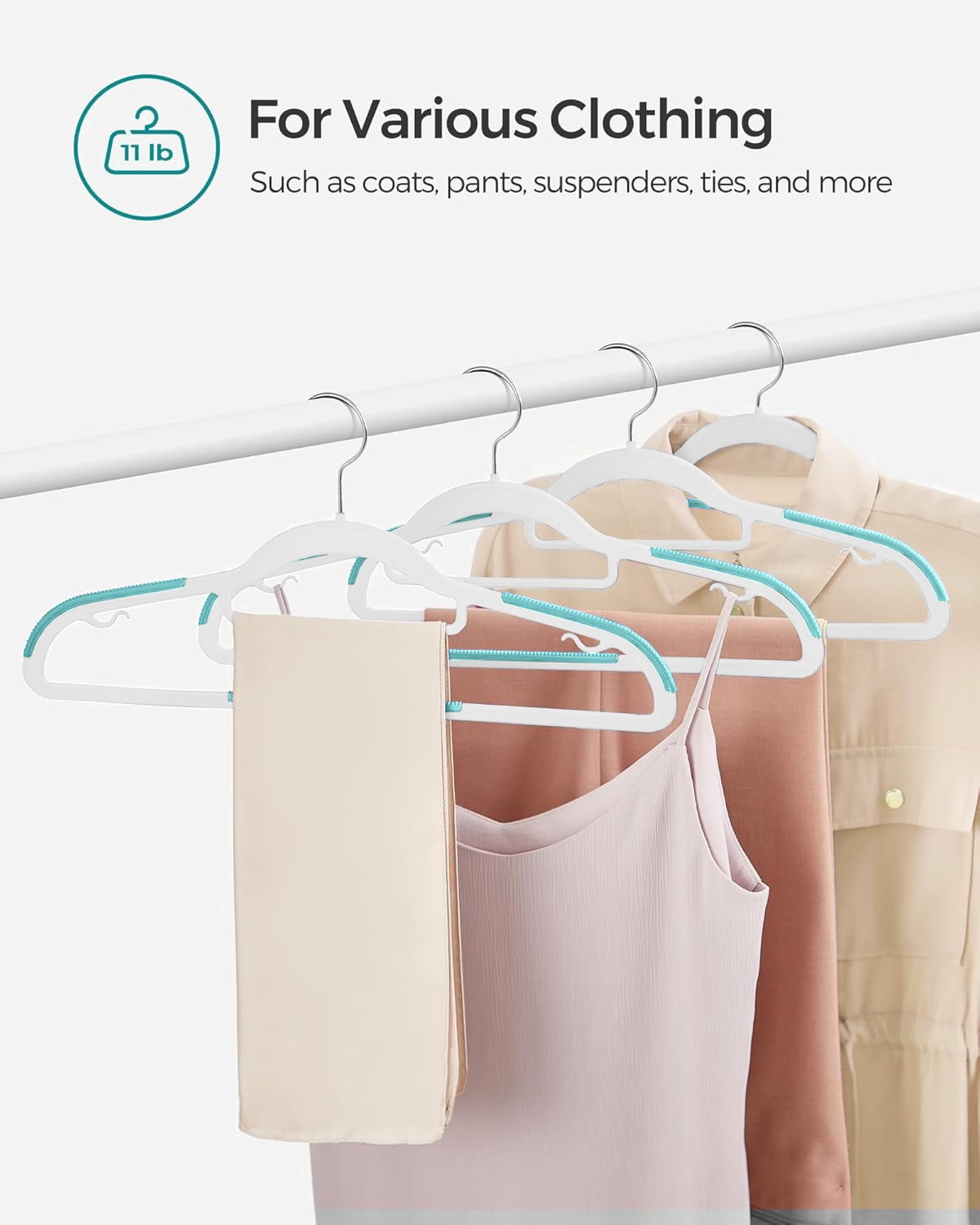 Cozymood 50 Pack Coat Hangers Heavy-Duty 360° Swivel Hook Plastic Hangers with Non-Slip Design Space-Saving Light ,White