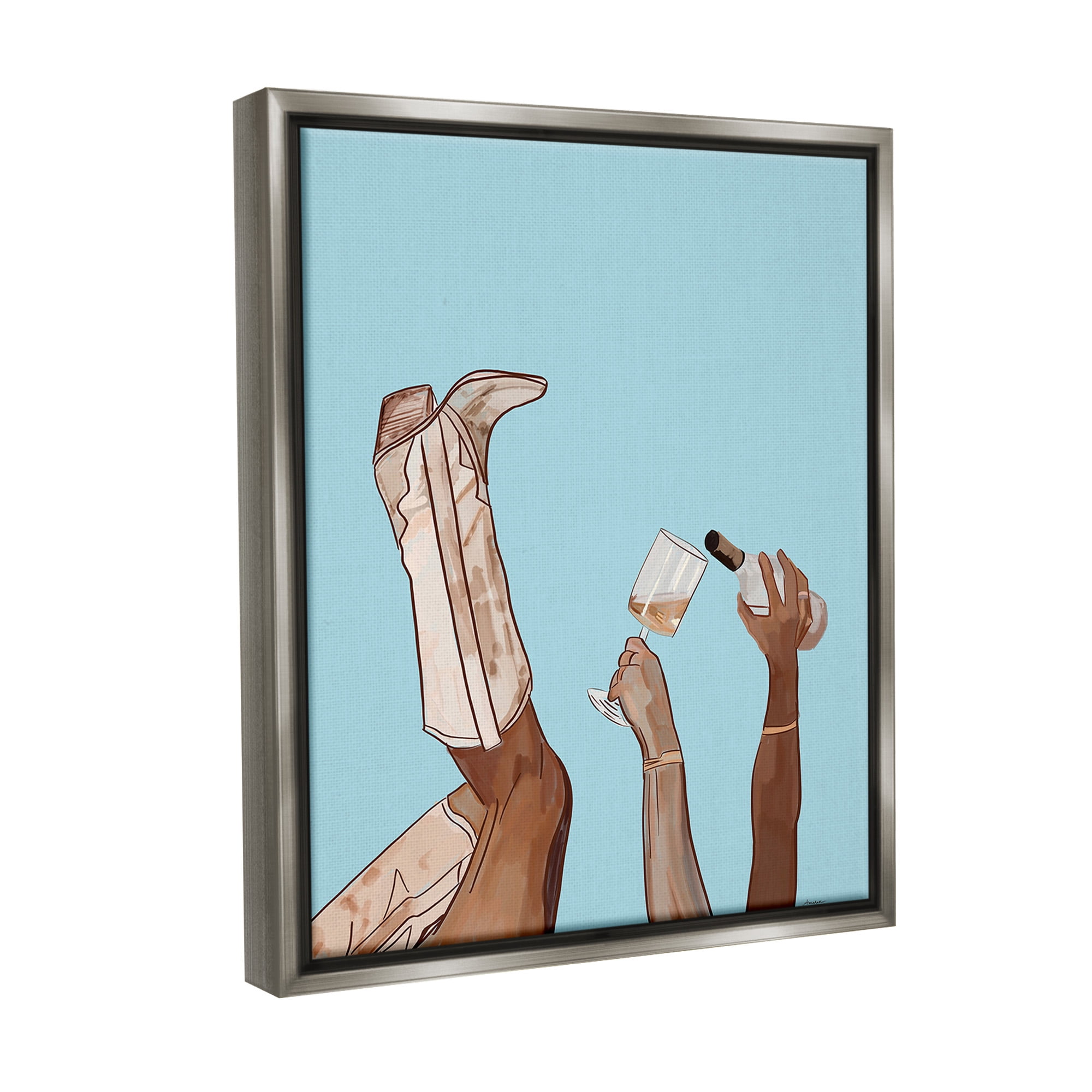 Stupell Industries Cowgirl Pouring Wine Food & Beverage Painting Gray Floater Framed Canvas Art Print Wall Art, 17 x 21