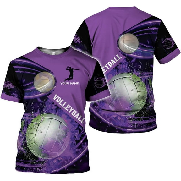 Personalized Name Volleyball Shirts 3D for Men and Women, Volleyball Shirt for Volleyball Lover, Unisex Tee Shirt (Purple, XL)