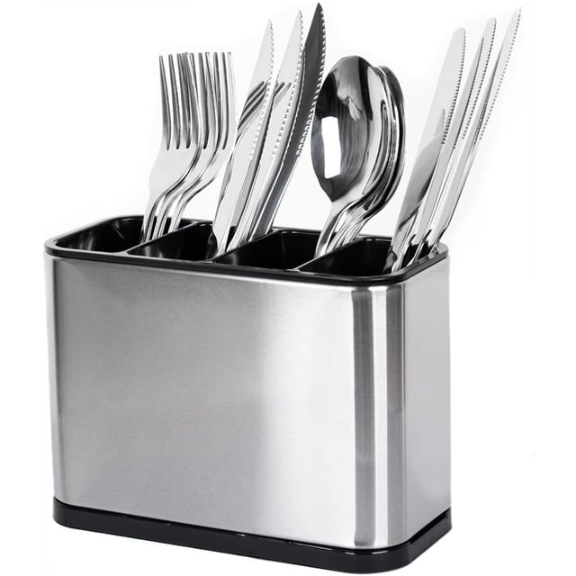 Portacubiertos de Cocina con 4 Compartimentos, Escurridor de Cubiertos de acero inoxidable, Soporte para Utensilios de Cocina, Porta Cubiertos para Mesa