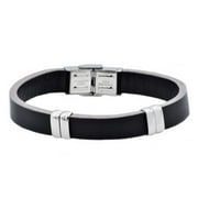 Arista Men's Bracelet in Black and Grey Leather Stainless Steel, 8.5"