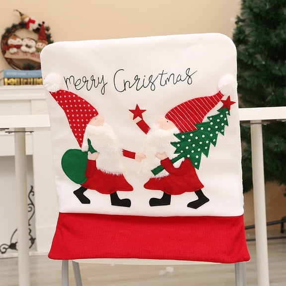 Hometravel Creative Christmas Chair Cover, Cartoon Old Man Snowman White Velvet Seat Slipcover, Holiday Scene Layout Decor for Dining, Party, Home