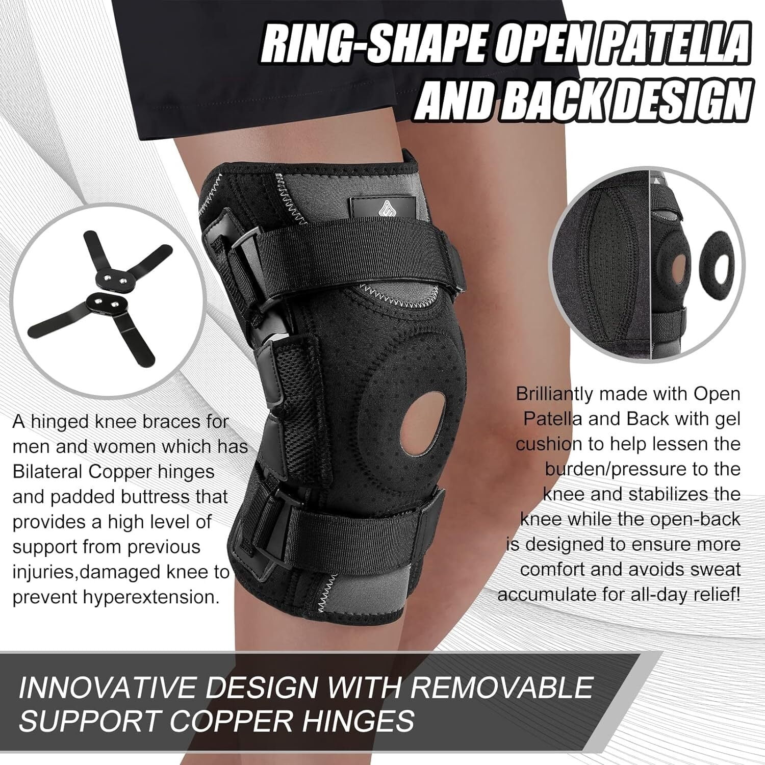Hinged Knee Brace Support for Knee Pain with Side Stabilizers&Gel Pad Arthritis Meniscus Tear Knee Pain Relief