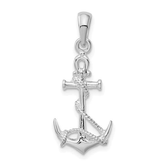 Finest Gold Sterling Silver 3D Anchor with Rope & Shackle Pendant
