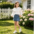 thumbnail image 5 of BRGZLK Back to School Shirts for Girls 2026 Autumn Cute Ruffle Trim Tie Neck Button Down Long Sleeve Blouse School Uniform Dress Tops White E 5-6 Years, 5 of 8