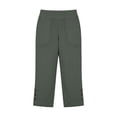 thumbnail image 4 of Cotton Linen Capri Pants for Women Petite Tailored Split Button Elastic Waist Capris Light Weight Summer Casual Straight Leg Capris, 2XL, 4 of 7