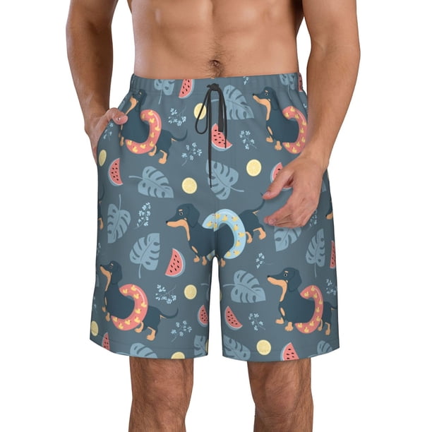 Balery Watermelons Dachshunds Traje de Baño Estilo Hawaiano para Hombre, Shorts de Secado Rápido con Bolsillos-X-Large