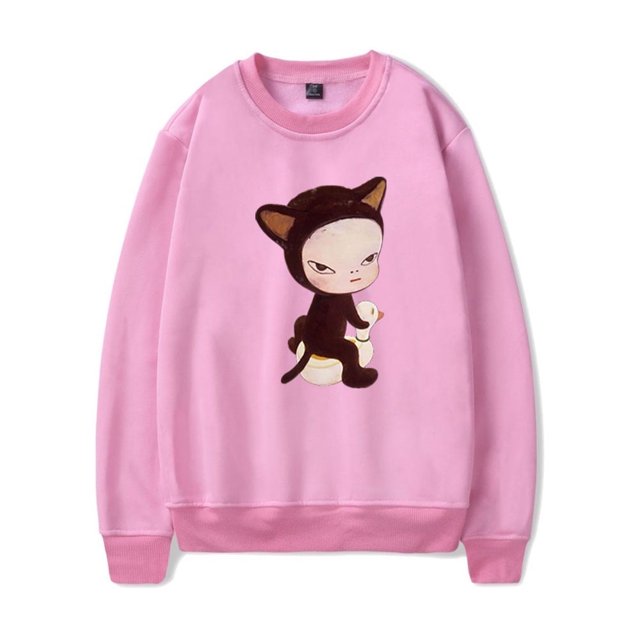 Yoshitomo Nara Chandails en Molleton Chat Canard Col Rond Hip Hop Combinaison Décontractée Mode Chandail,TTG,Rose