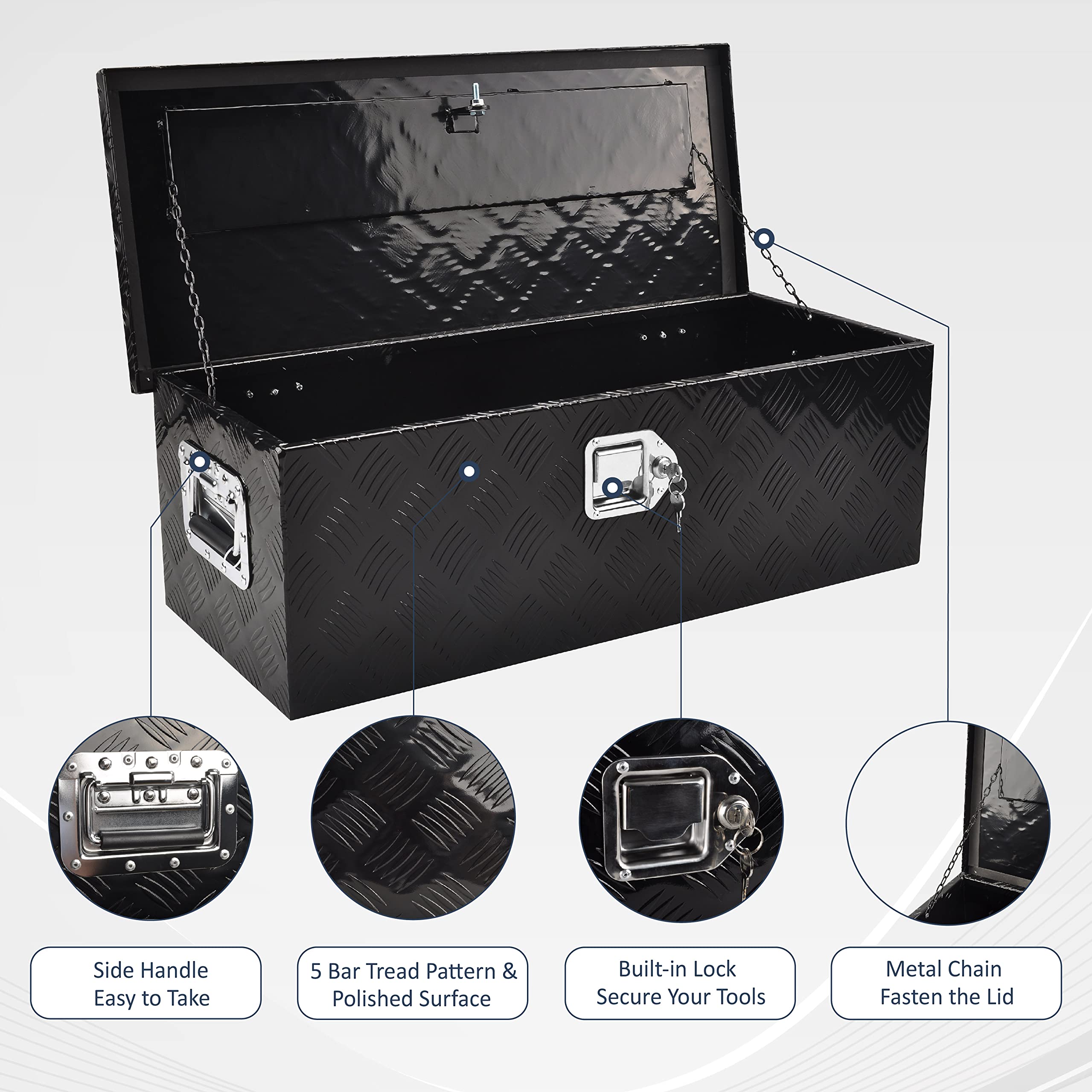 BATONECO 30 Inch Aluminum Trailer Tool Box Truck Bed Tool Box w/ Side Handle 30 x 13 x 10 Black