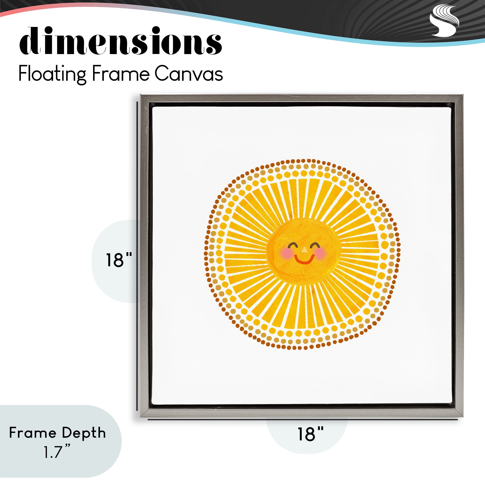 Stupell Industries Yellow Sun's Smile Gray Framed Floater Canvas Wall Art, design by Katherine Herrell Studio